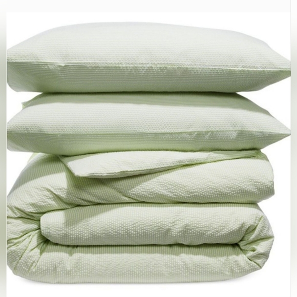 NWT - AQUA Gingham Queen Green Duvet Cover Set - Picture 1 of 5